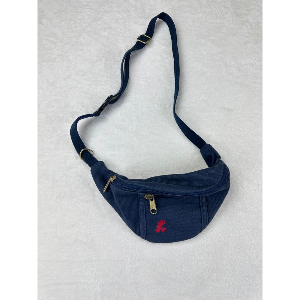Disney Mickey Mouse Fanny Pack Navy Blue Waist Bag Unisex Cotton Canvas Casual
